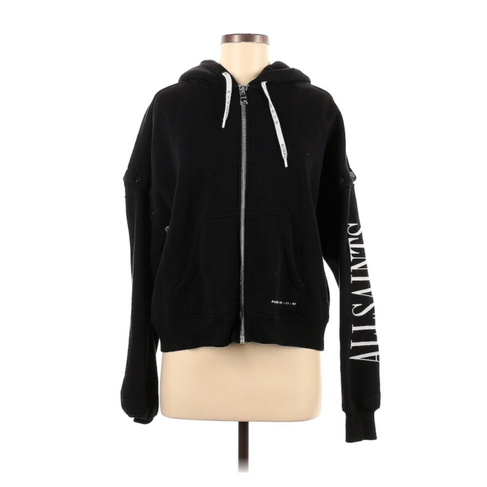 ALLSAINTS Black AMPHIA Logo Zip Up Detachable Sleeve Hoodie Jacket